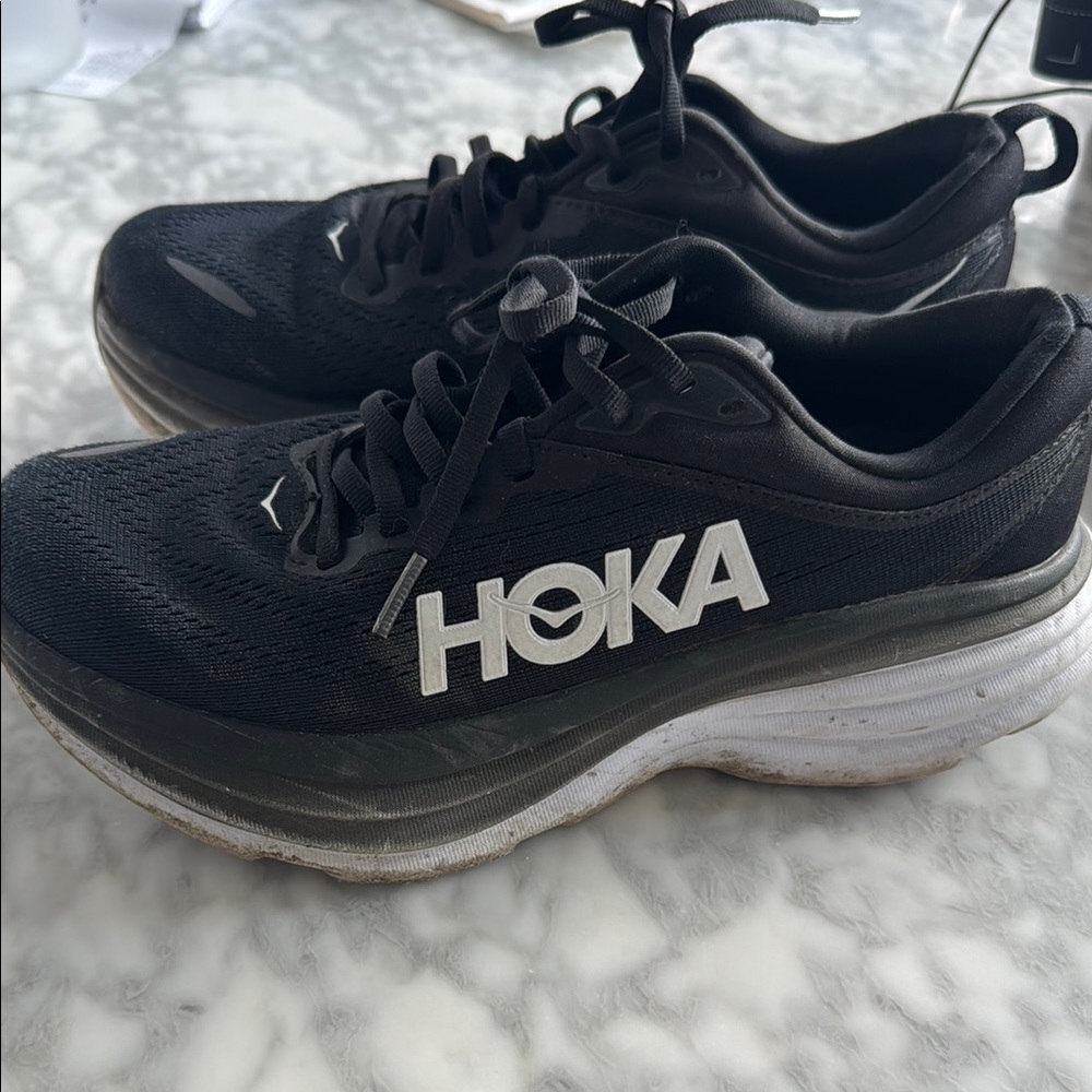 Hoka Black and White Athletic Shoes